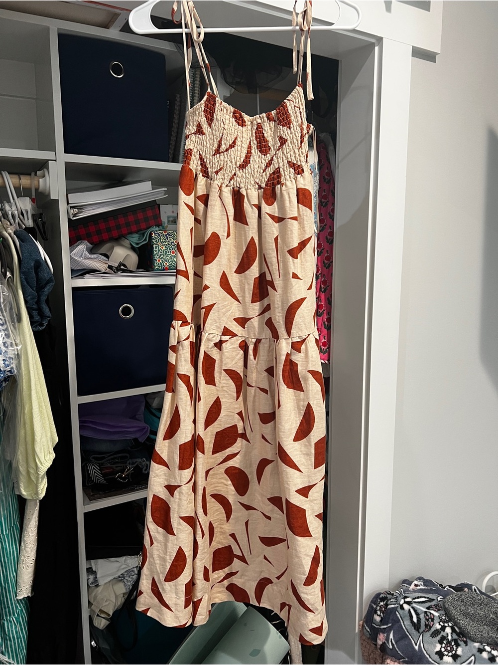 Astr Cream Maxi Dress with Rust Leaf Print
